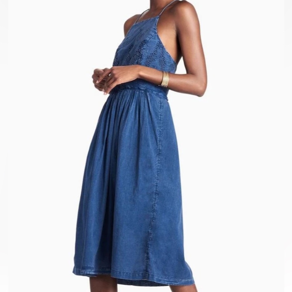 Lucky Brand Schiffly Embroidered Denim Bib Dress